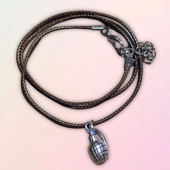 Dainty, Faux Grenade, Charm & Brown Wax Cord, Adjustable Rope - Picture 16 of 16